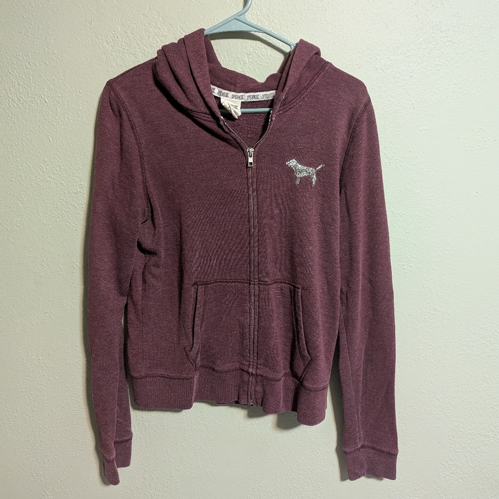 PINK VS | dusty pink hooded sweatshirt with glitter | medium